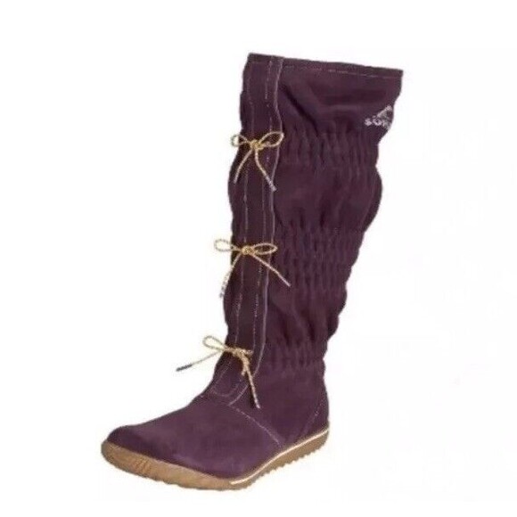 Sorel Boots Womens 8  Burgundy Purple Firenzy Tall Scrunch Slouch Lace Up Boho - Picture 1 of 11